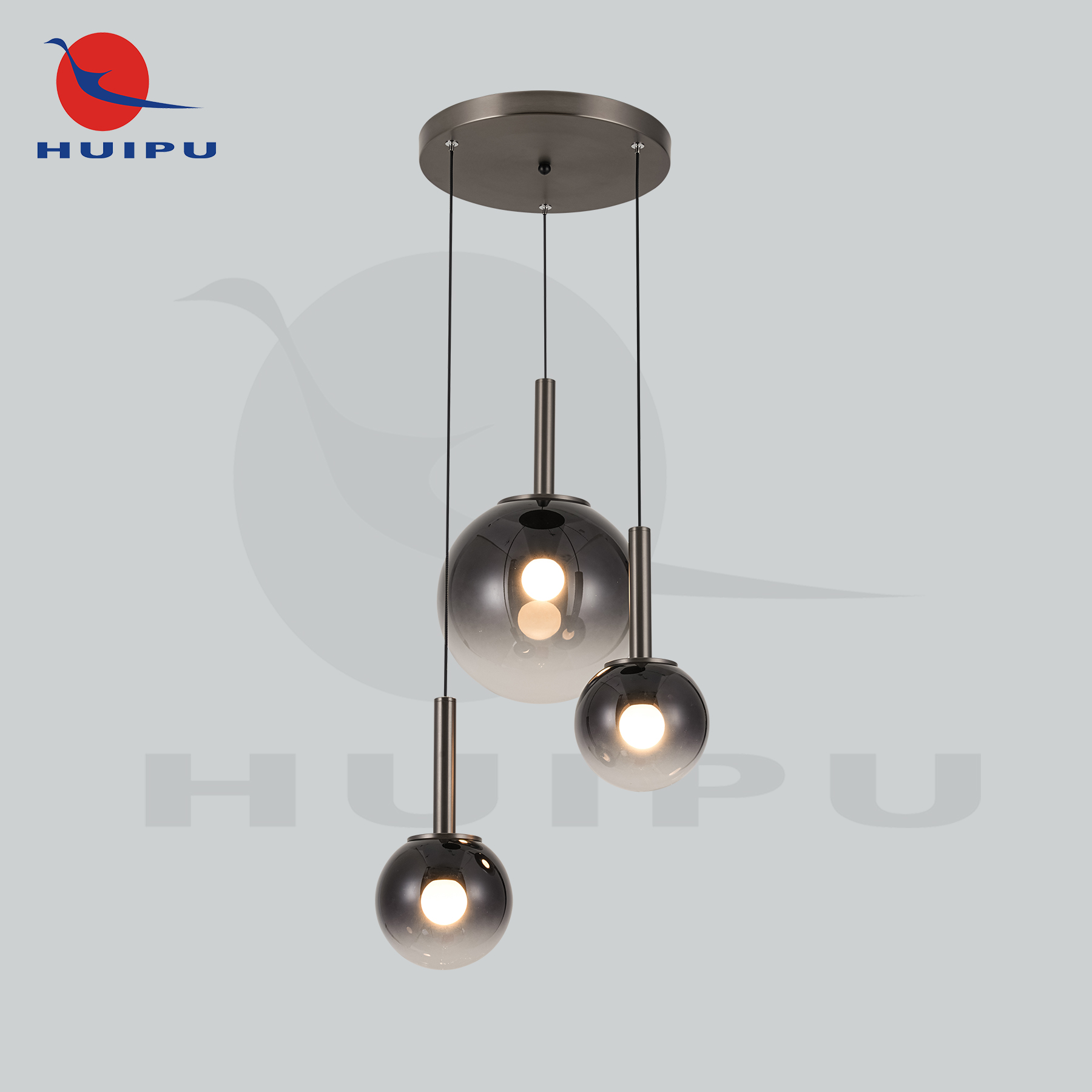 2026 Latest Cool Design LED Round Pendant Lamp Fading Black Glass Ball Space Gray Gunmetal indoor